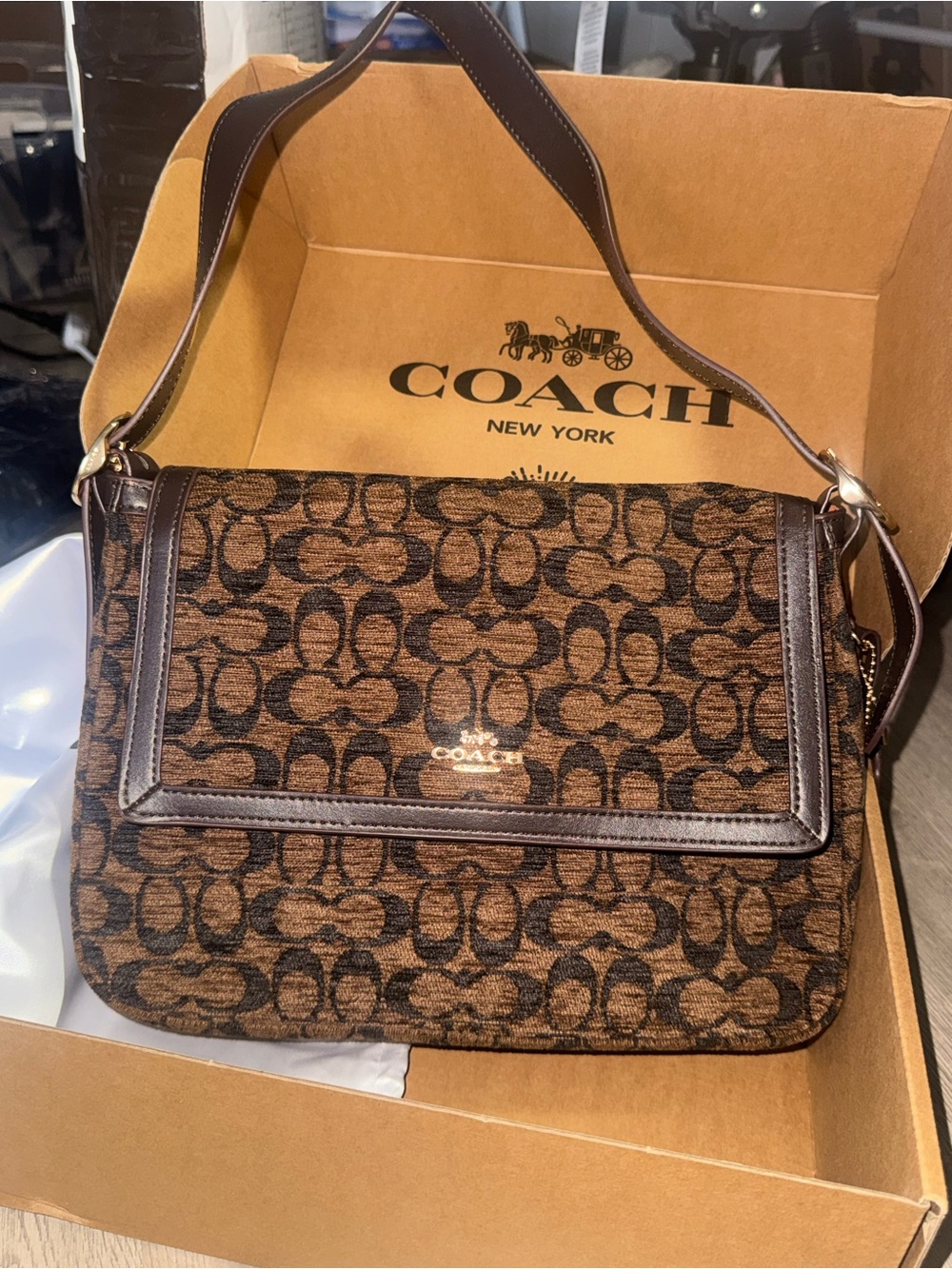 Coach Signature Jacquard Shoulder Bag in Brown